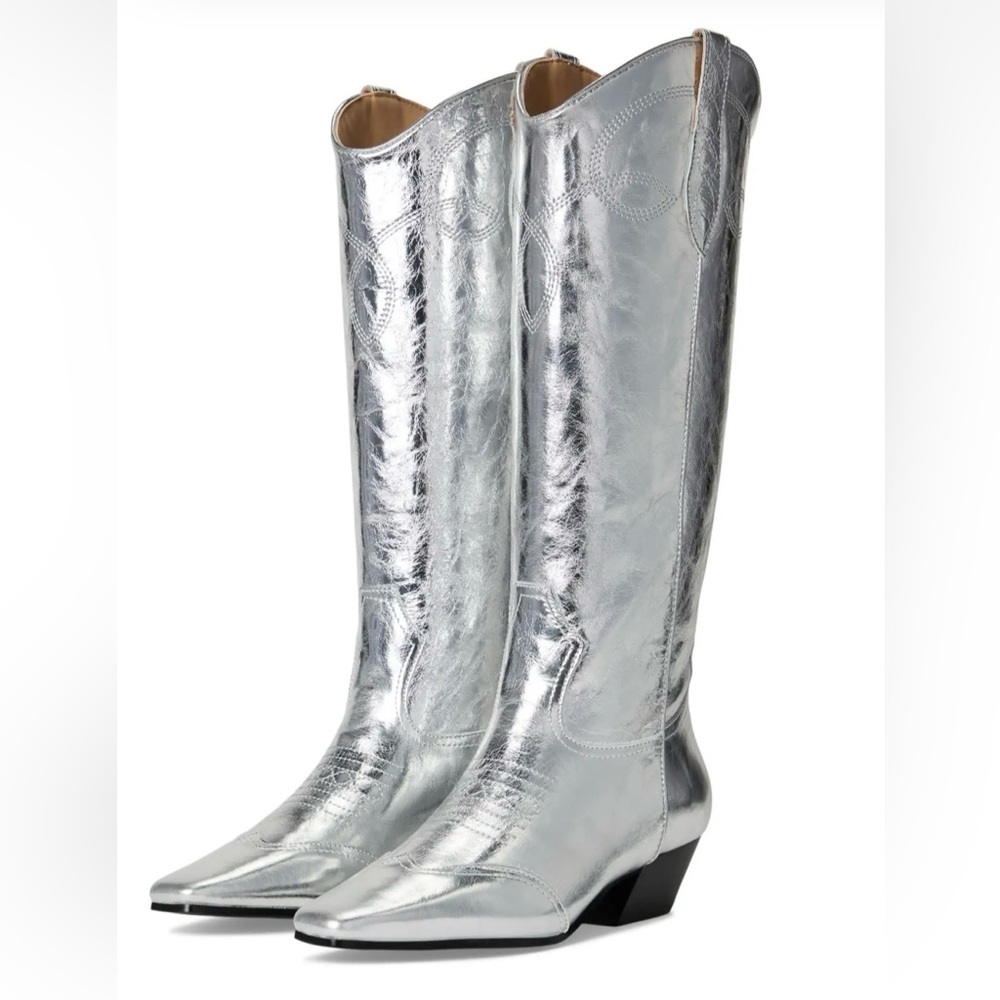 Steve Madden Dollie Western Cowboy Boots Silver 8.5